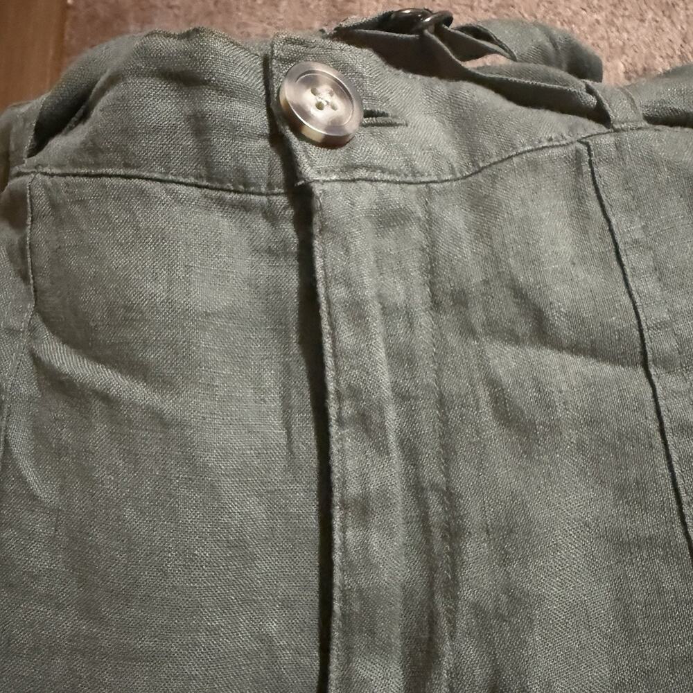 C&C California 100% Linen Women High Waisted Green Belted Paper-Bag Shorts Large - Picture 12 of 13